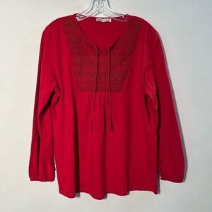 LC WAIKIKI "Grace" Boho Cottage Cotton Embroidered Lace Bib Front Red Top SZ 2X